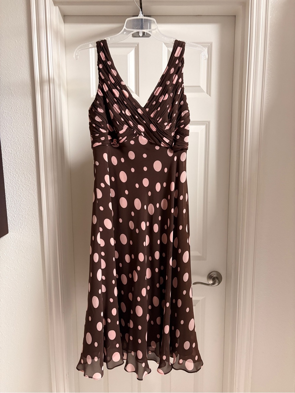 Anne Klein Silk Polka Dot Dress | 12 | Brown/Peach